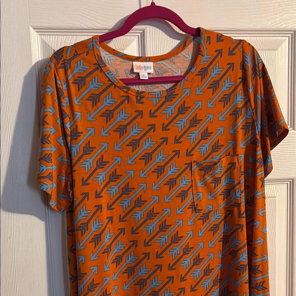 LuLaRoe Orange and Blue Arrow Print Top